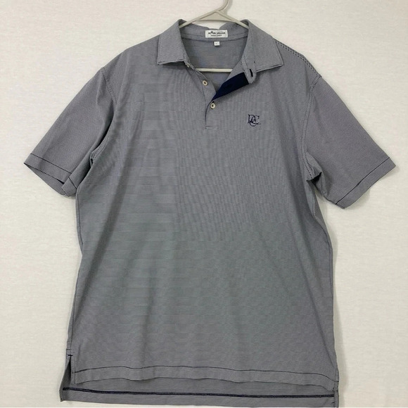 Peter Millar Navy Striped Summer Comfort Short Sleeve Polo Shirt Large - Picture 1 of 9